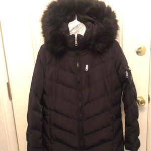 Women’s Long Black Coat with Black Fur Hood